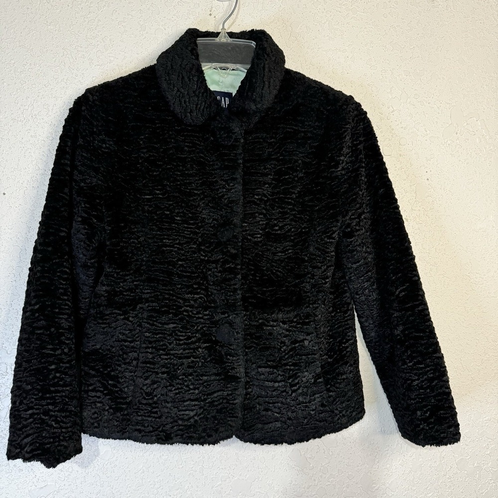 Gap Women's Black Crushed Velvet Collared Snap Up Lined Jacket Size XS Soft